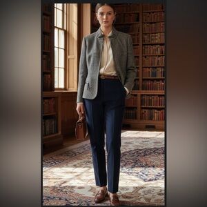 Talbots Women Size 8 Wool Jacket Brown/Grays Plaid Riding Blazer